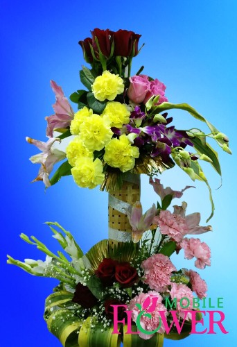Carnation orchid roses basket / mobile flower pune